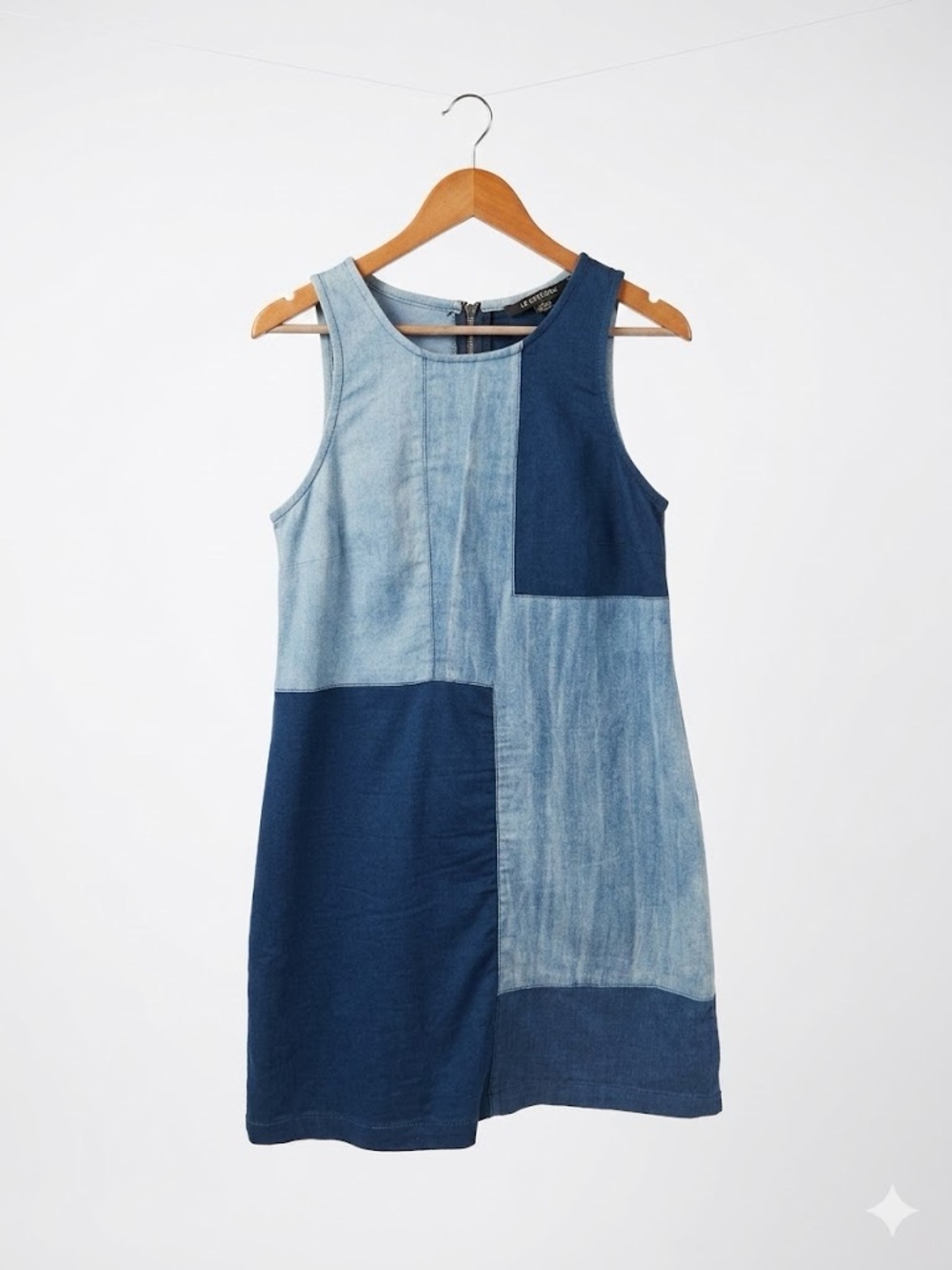 Le Château Patchwork Denim Mini Dress Sleeveless 90s Y2K Shift size Large